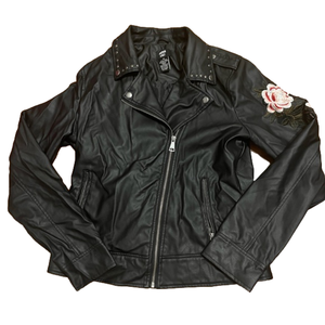 embroidered faux leather jacket